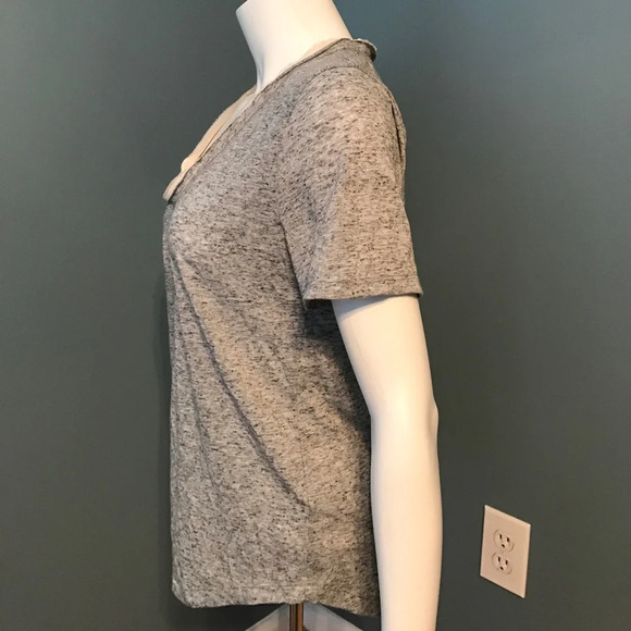 J. Crew gray v neck tee shirt with satin trim - Picture 3 of 5